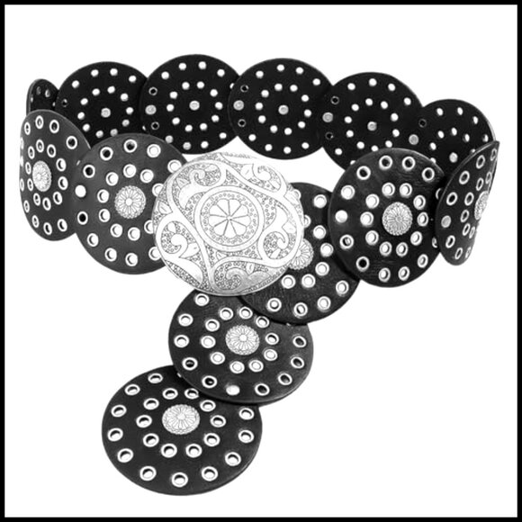 Wide Disc Belt Vintage Western Boho Leather Adjustable Waist Belt Concho main image 5